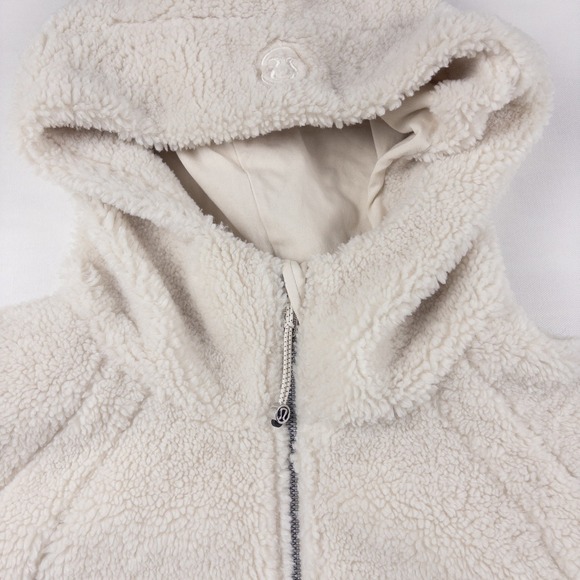 Lululemon Scuba Oversized Half Zip Cropped Sherpa Hoodie Women M/L White Opal - Picture 2 of 7